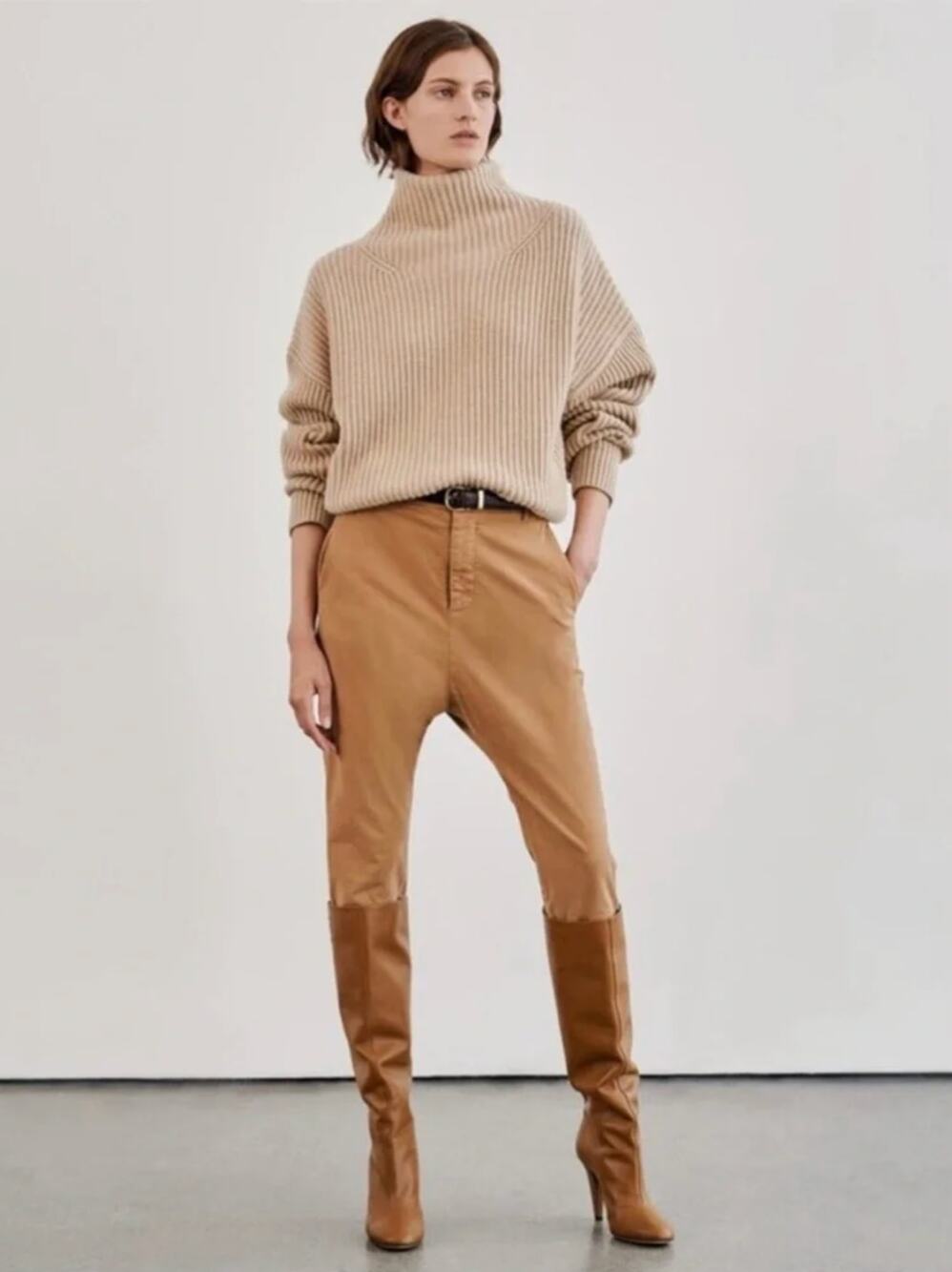 Nili Lotan 6 Paris Pants $345 Slouchy Cotton Drop Crotch Cropped Camel Tan NWT!